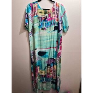 SeaSuns Maxi Dress Women Medium Pastel Beach Sunscape City Print Made in USA